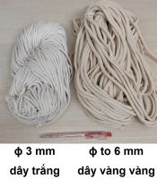 7. Dây tim bấc cotton tròn ɸ 3 mm và 6 mm, không sáp, dạng bó (làm nến trụ TO, thắp dầu, thắp bơ): 10.000 đ/mét, 6 mét = 50.000 đ, 320.000 đ/kg