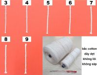 6. Dây tim bấc cotton dẹt/dẹp, không sáp, dạng cuộn (làm nến số, nến cây, nến trụ, dây cột sáp thơm treo): 10.000 đ/mét, 380.000 đ/kg