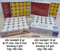 Nến tealight không mùi 2 - 3,5 giờ: 70.000 - 110.000 đ/hộp 100 cái