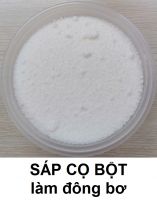 7. Sáp cọ bột (dạng bột, màu trắng, không mùi): pha với bơ đổ tealight, đổ ly cốc (không đổ khuôn vì bơ dính); pha với sáp paraffin hoặc sáp ong đổ ly cốc, đổ khuôn: 18.000 đ/100 gr, 55.000 - 90.000 đ/kg