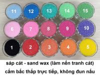 16. Sáp cát màu - Sand wax (dạng cát hạt, nhiều màu): cắm tim bấc thắp trực tiếp, làm ly cốc nến tranh cát nhiều màu: 20.000 - 25.000 đ/bịch 100 gr (Hết màu số 2 - đỏ và số 9 - hồng đậm)